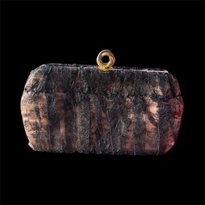 Violette Cornell Black lace clutch over light mauve satin. Rare 1940’s or 50’s